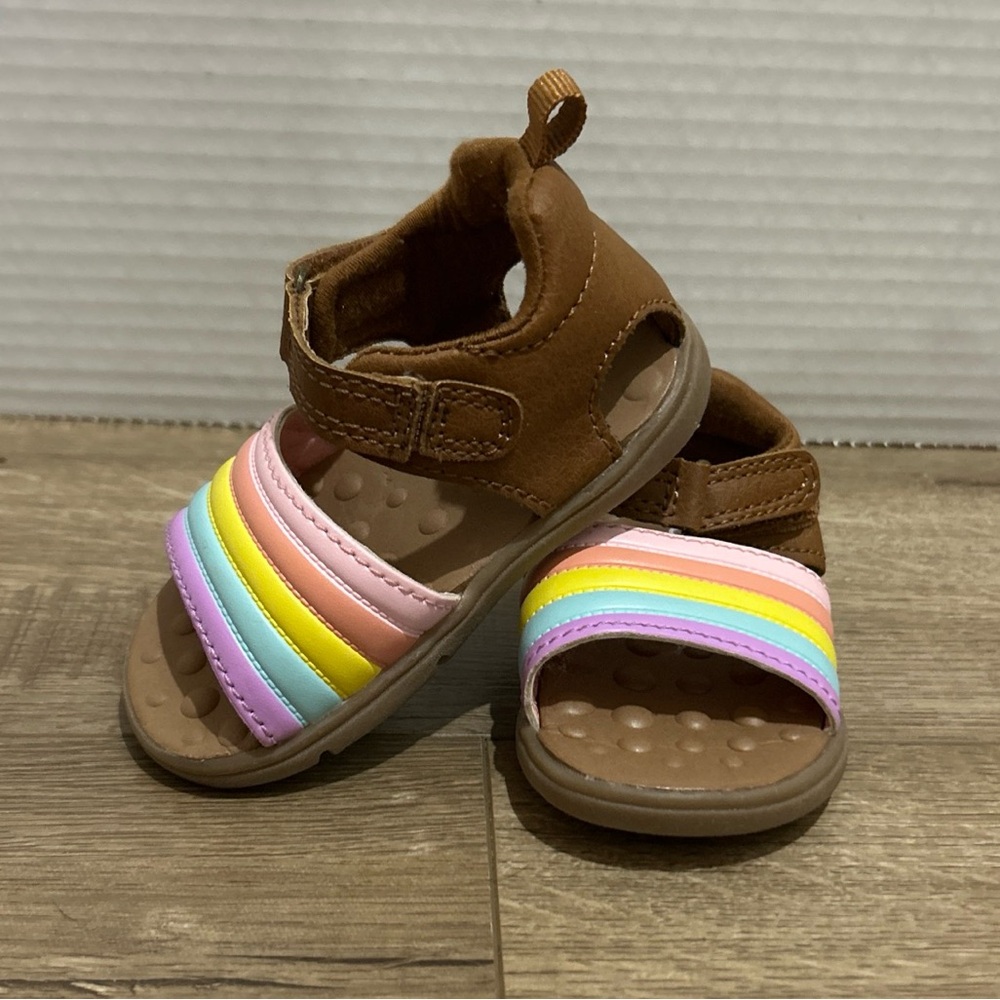 Carter's Toddler Baby Girl's Harlee Sandal 3M Leather Upper Rainbow And Brown